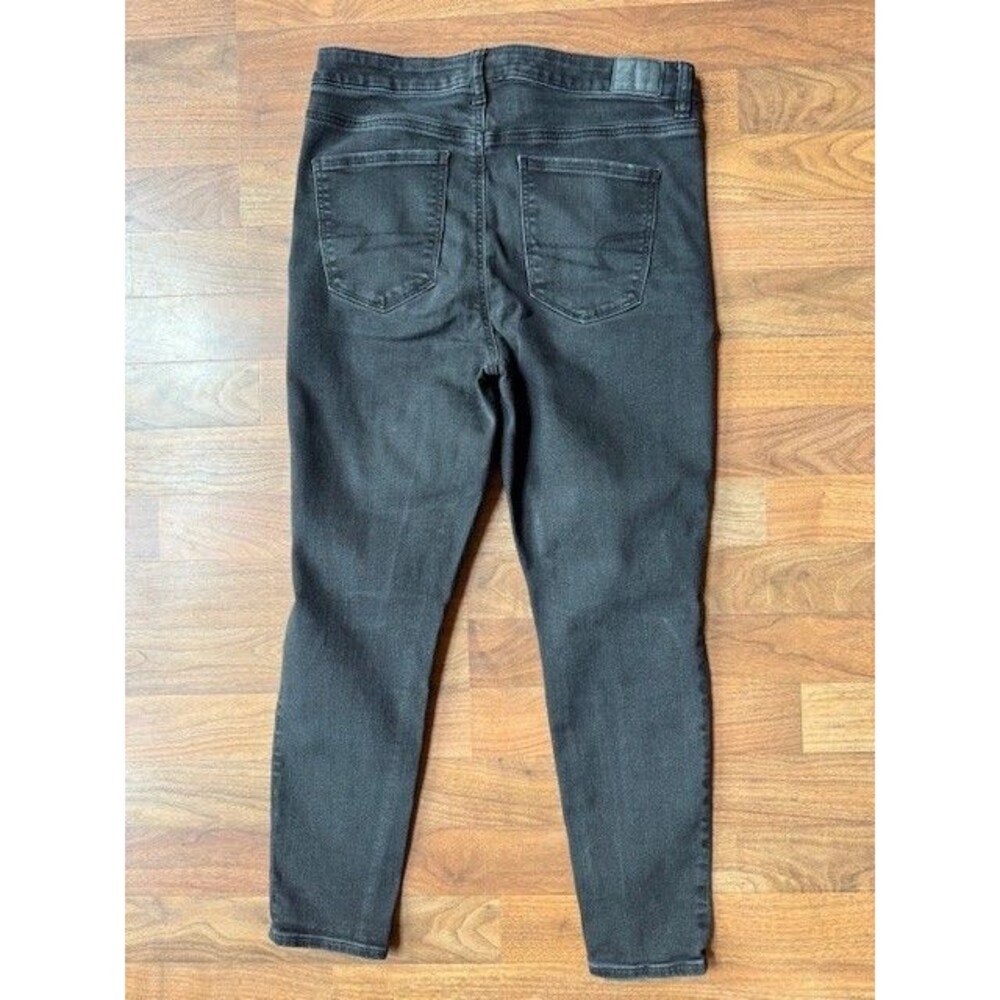American Eagle Womens 14 SHORT Black Super Hi-Rise Jegging Distressed Denim EUC - Picture 7 of 10